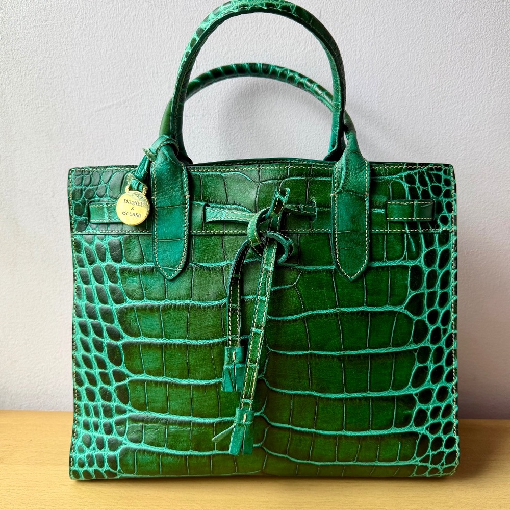 Dooney & Bourke Emerald Croc-Embossed Leather Tote with Tie Detail